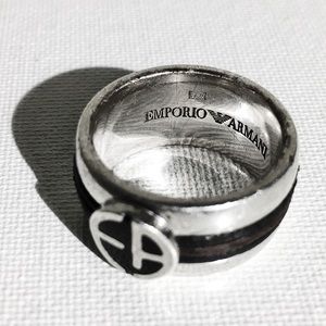 EMPORIO ARMANI Leather and Sterling Silver Ring